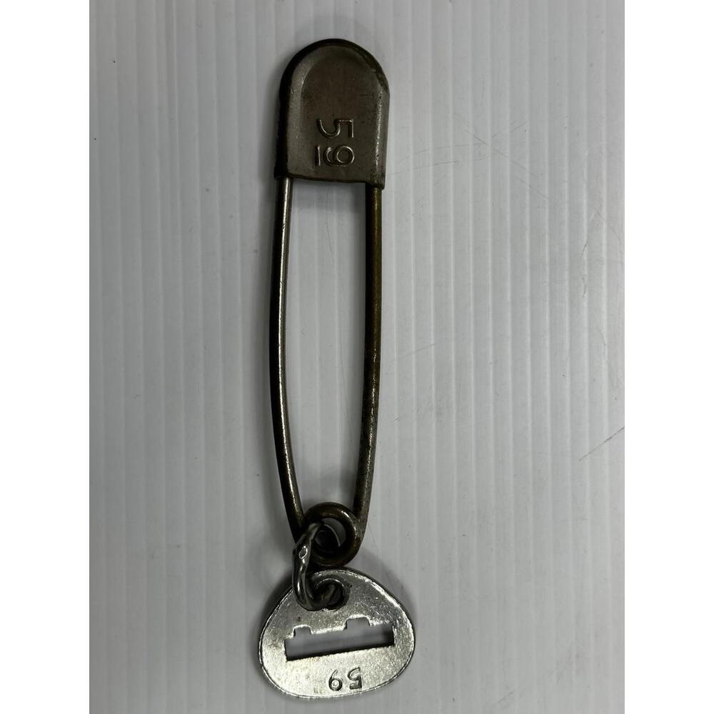 Vintage 5” Key Tag Large Metal Safety Pin Military Laundry 59